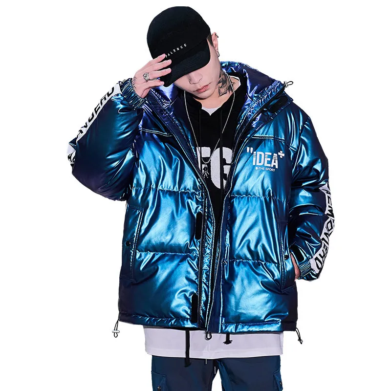 Trendy Loose Down Jacket Mens 2021 New Winter Pu Coat Colorful Glossy Printed Down Puffer Jacket Men Clothing