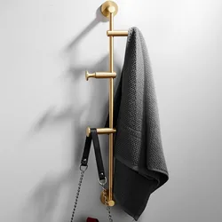 Brass Cloth Hanger North European Wall Hook Adjustable Bedroom Storage Holder Gold Robe Rack Bathroom Towel Hanger