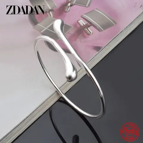 ZDADAN 925 스털링 실버 워터 드롭 오픈 커프 팔찌 & 팔찌 여성을위한 패션 웨딩 쥬얼리 파티 선물