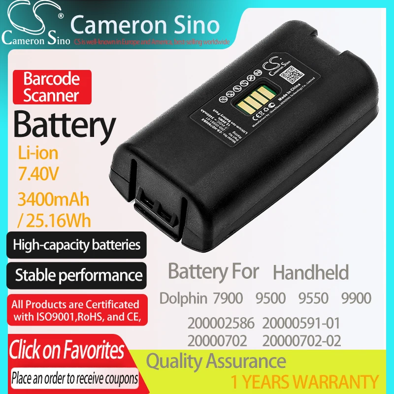 CameronSino Battery for Handheld Dolphin 7900 9500 9550 200002586 Fits Dolphin 200-00591-01 20000591-01 Barcode Scanner Battery