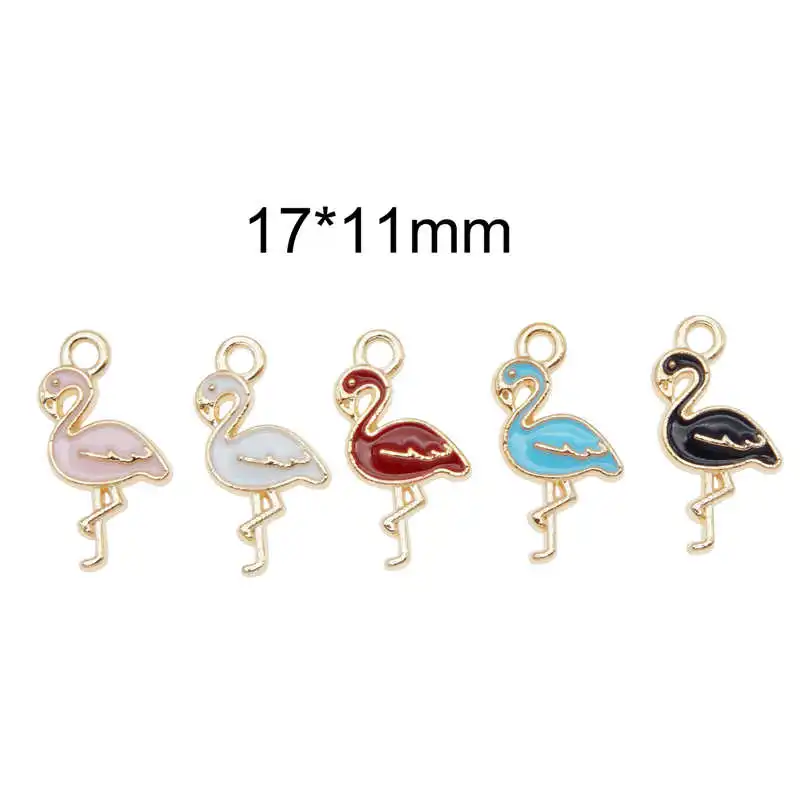 Julie Wang 10PCS Enamel Flamingo Charms Mixed 5 Colors Small Bird Animal Pendants Alloy Jewelry Making Accessory