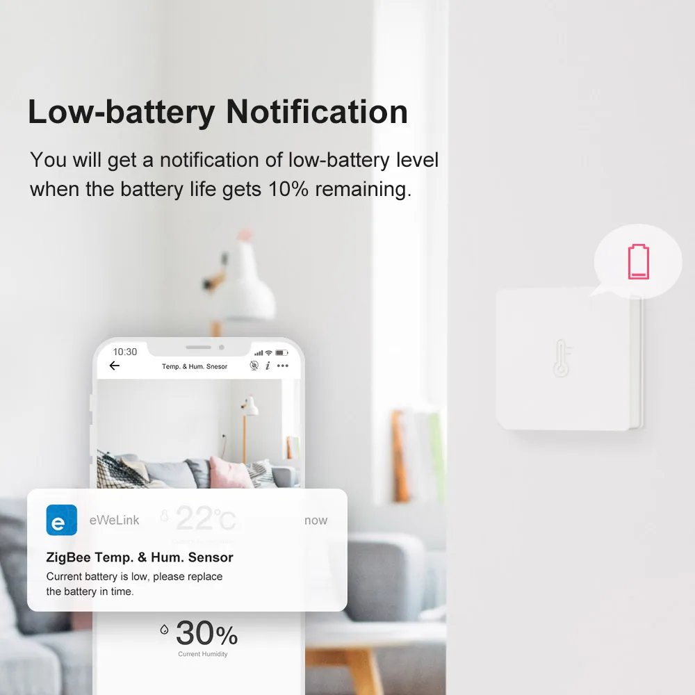 SONOFF SNZB-02 ZigBee Temperature And Humidity Sensor Real Time Low-battery notification WorksSONOFF ZigBee Bridge eWeLink APP