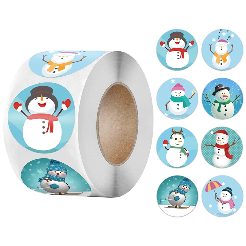 500 Pieces New Year's Christmas Theme Sticker Postcard Decoration Snowman Rolled Self Adhesive Stationery Sticker Xmas Ornament