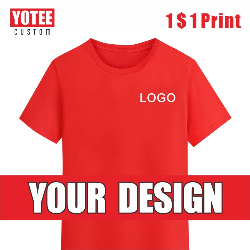 

YOTEE Round Neck T-shirt Cotton Logo Customized Embroidery Personal Group Fashion T-shirt Logo Customization
