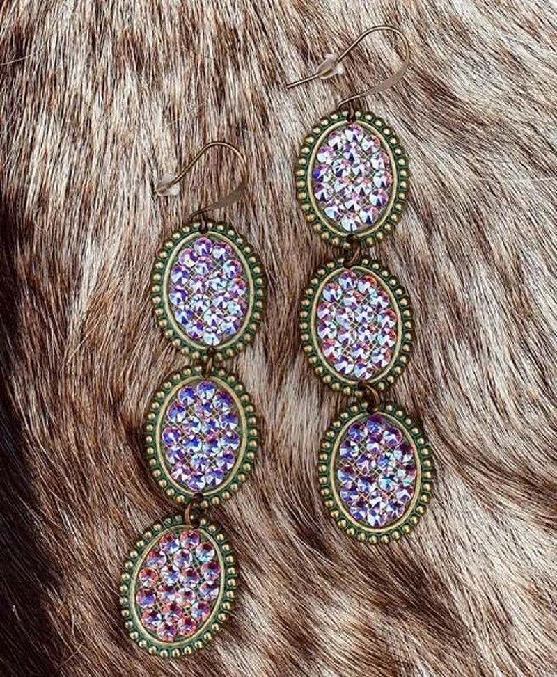 New Arrival European and American Creative Colorful Gypsophila Long Oval Earrings Vintage Bronze and Diamond Jewelry