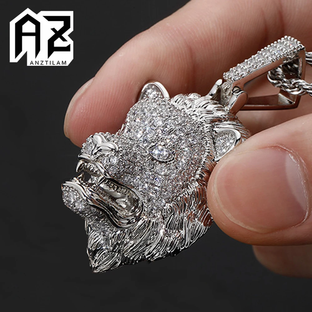 AZ Hip Hop Iced Out Lion Head Pendants Necklace Bling Zircon Stone Long Link Chain Necklaces For Men Goth Jewelry Free Shipping