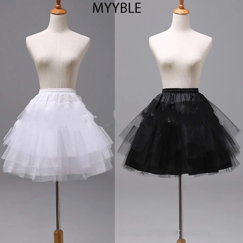 

MYYBLE White or Black Short Petticoats Women A Line 3 Layers Underskirt For Wedding Dress jupon cerceau mariage Cheap