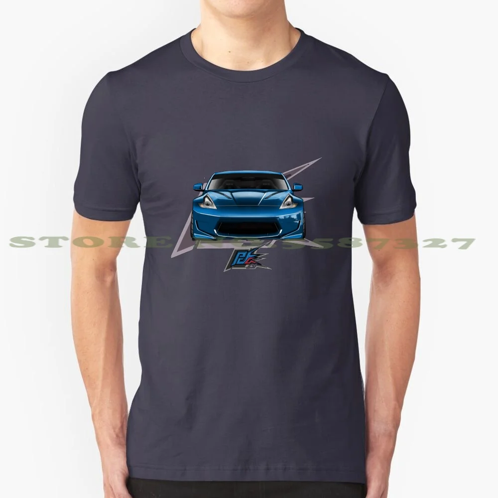 Front Of 370Z Blue 100% Cotton T-Shirt Amuse Modern Modified Widebody Automobile Cartoon Infiniti G35 G37 Q60 Q50S 300Zx Z33