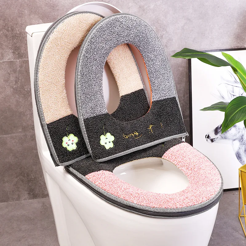 Luminous Warm Soft Toilet Cover Seat Washable Lid Pad Handle Zipper Type Cartoon Toilet Seat Cover Bathroom Accessories