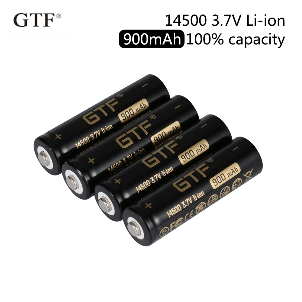 

GTF 14500 3.7V 900mAh real capacity Li-Ion Rechargeable Battery for flashlight/remote control/toy point head 14500 3.7V battery