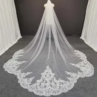 Velo de novia largo de encaje festoneado con peine, velo de novia Real con fotos, tocado de novia, marfil blanco, 3,5 metros