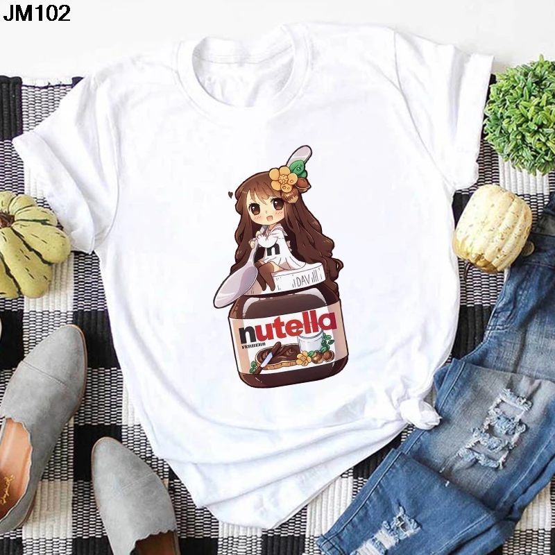 2021 Nutella Printed T Shirt Summer Women 90s Harajuku Kawaii Fashion T-shirt Cartoon Tshirt Korean Short sleeve Female Tops Tee