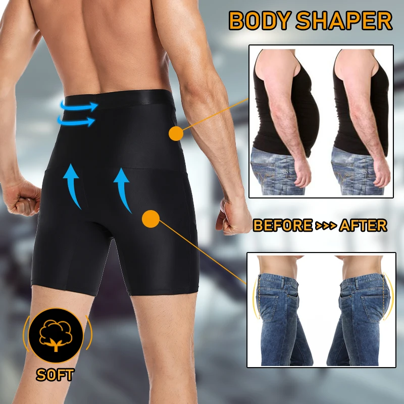 ผู้ชาย Body Shaper เอวสูงควบคุมกางเกงชุดชั้นในกางเกงนักมวย Tummy Shaping กางเกงขาสั้นกระชับสัดส่วนเทรนเนอร์การบีบอัด Shapewear