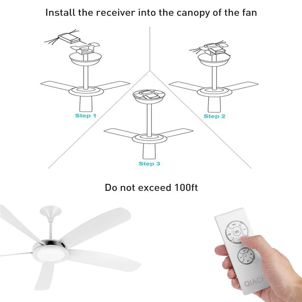 QIACHIP Universal Decke Fan Lampe Fernbedienung Kit AC 110-240V Timing Control Schalter Eingestellt Wind Geschwindigkeit Sender empfänger – Detail 5