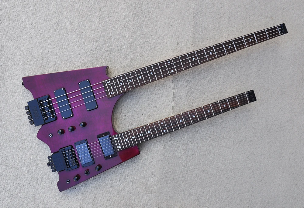 Double neck Purple body Electric Guitar with Black Hardware,Rosewood Fretboard,offer customized