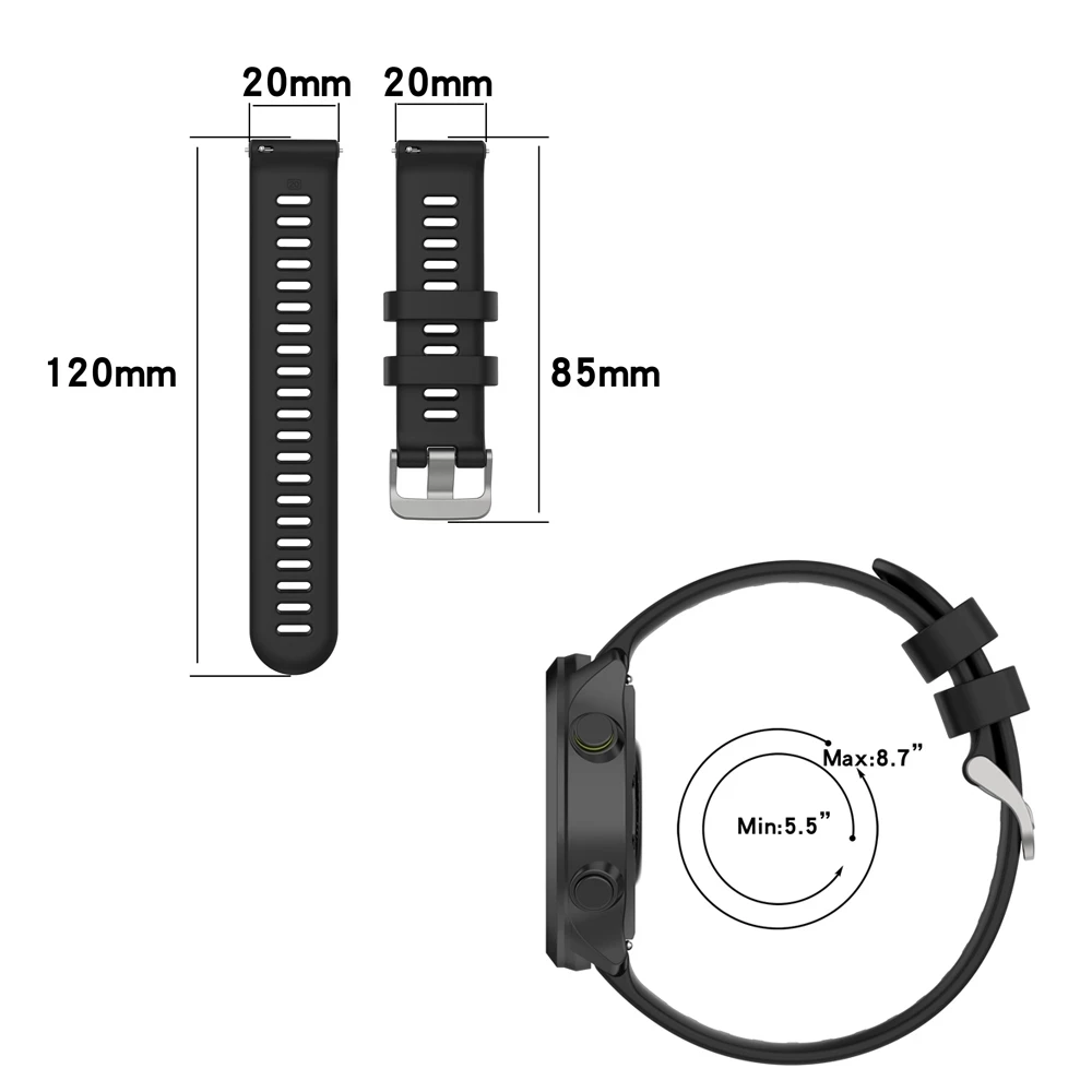 BEHUA 20mm Offizielles Armband für Garmin Forerunner 55 158 245 245M 645 Music, Schnellverschluss-Silikonband Correa – Detail 10