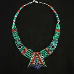 Indian BOHO Vintage Necklace Copper Inlaid Big Pendant Necklaces Tibetan jewelry TNL161