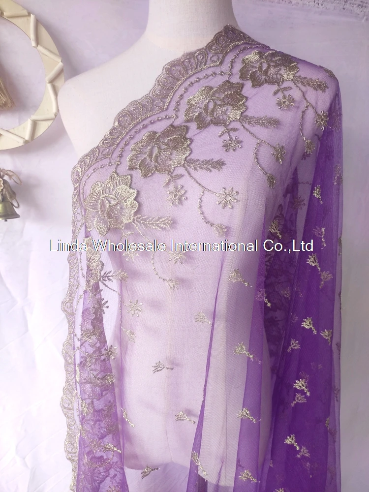 Double side symmetrical full purple net yarn embroidery lace fabric,sewing accessories