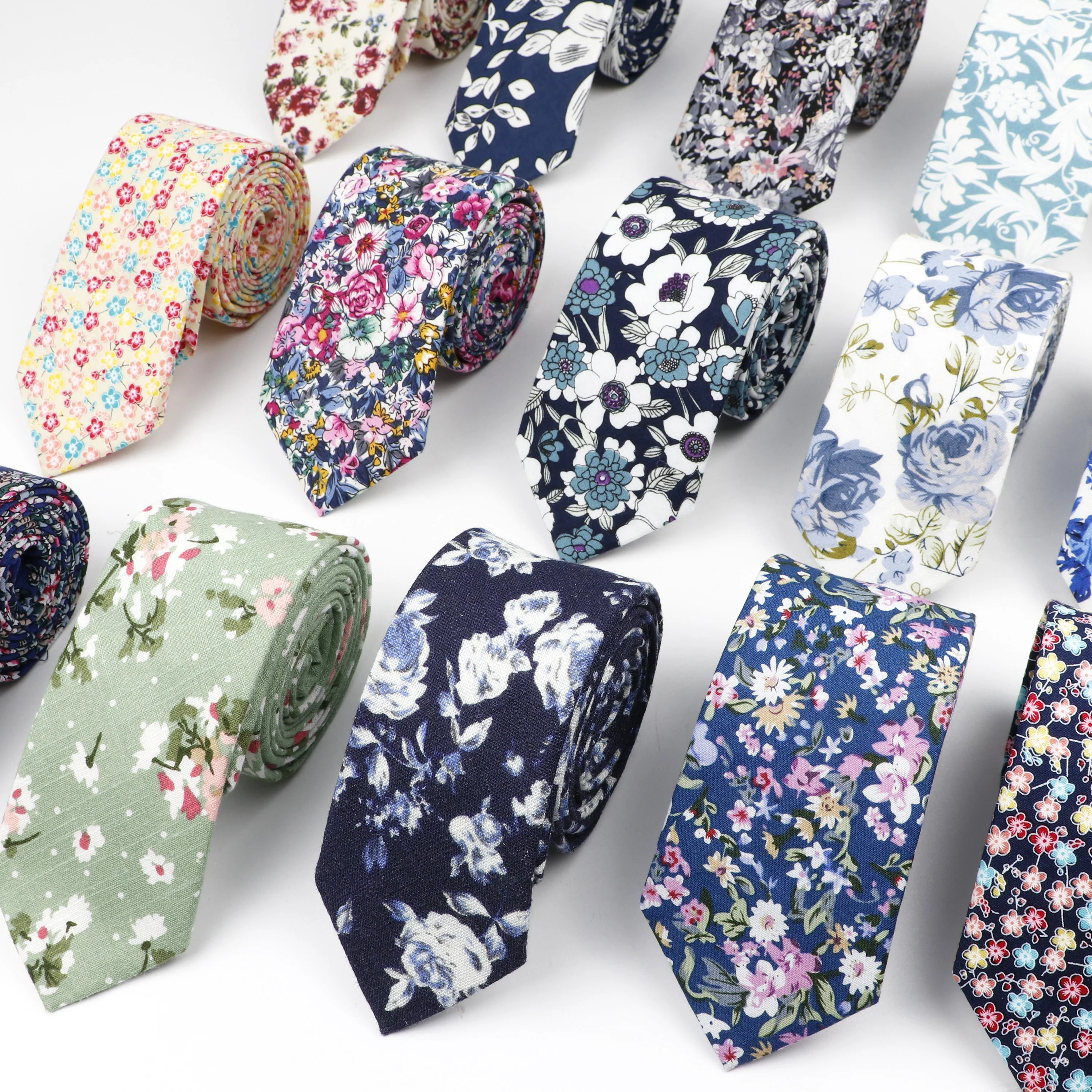 Fancy Printed Floral NeckTies For Men Women Wedding Party Casual Afternoon Tea 100% Cotton Slim Tie Handmade Gravata Suit Collar