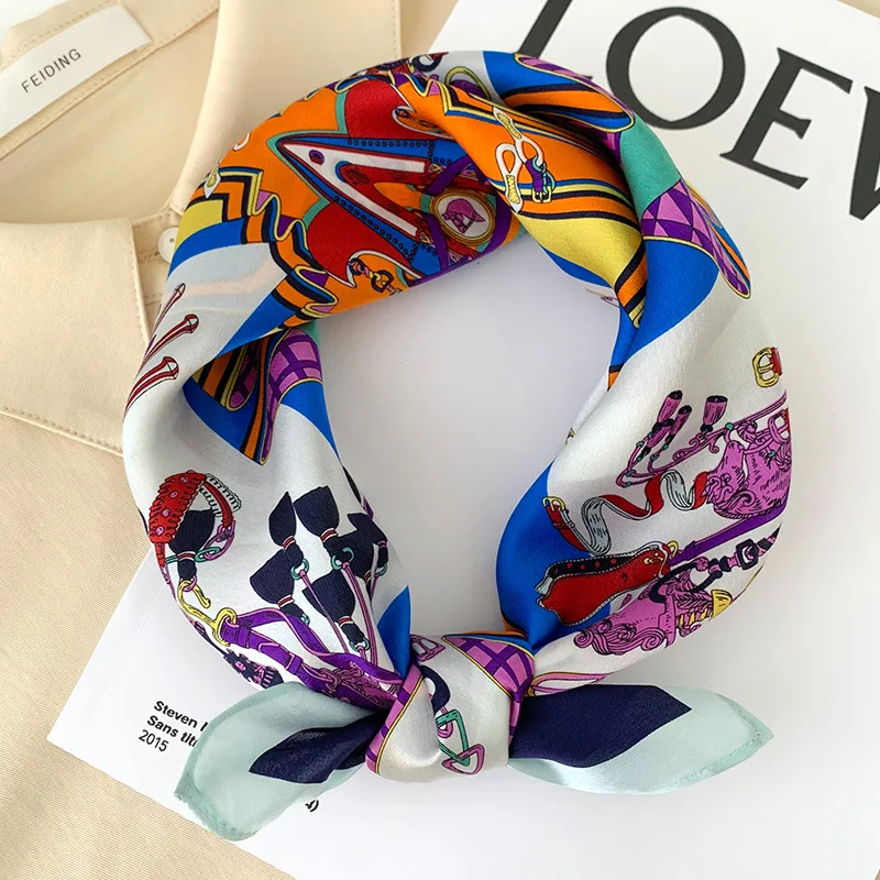 Luxury Headband Hijab Vintage Print 100% Real Silk Square Scarf Women Neckerchief Female Bandana Designer Shawl 2023 New Poncho