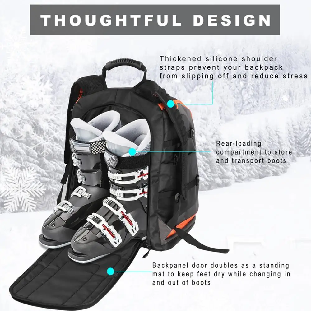 SoarOwl Ski Boot Bag 65L Ski Boot Travel Backpack for Ski Helmet Goggles Gloves Skis Snowboard & Accessories