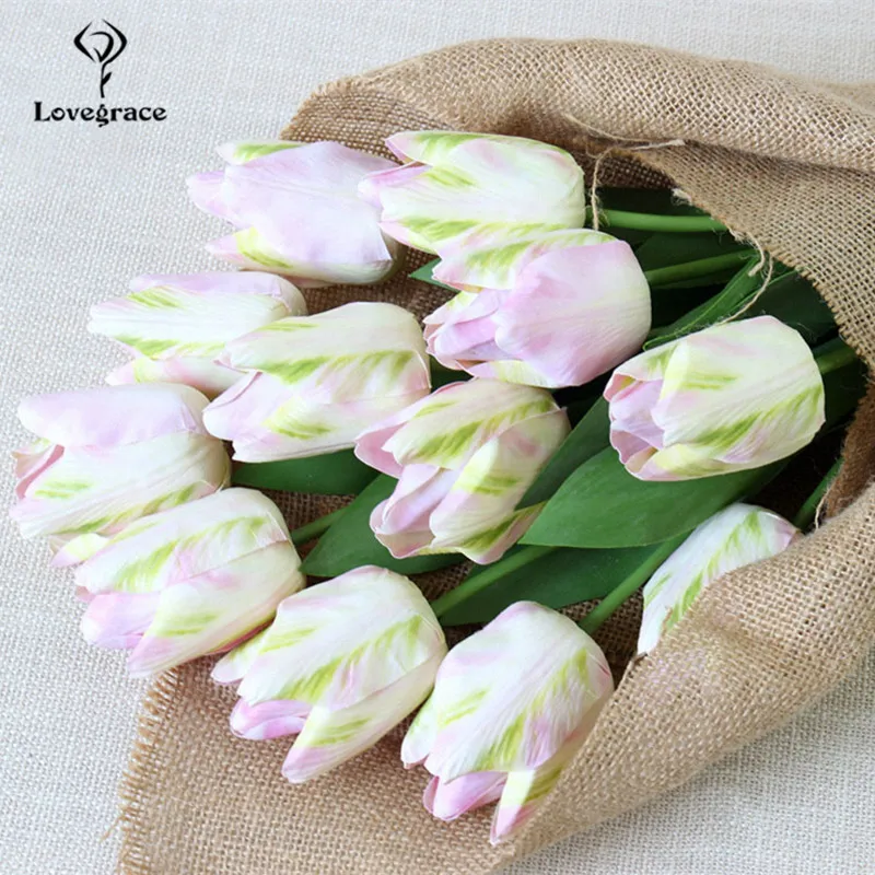 Simulatie 3D Pu Tulp Flores Enkele Tak Nep Bloemen Tak Huwelijksboog Deur Tafel Diy Home Decor Kunstmatige Tulp Bloemen