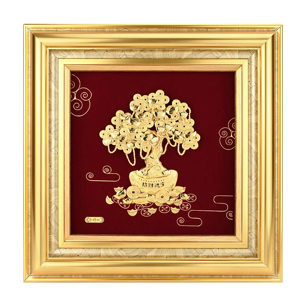 

Gold Leaves Money Tree Gold Foil Painting Tree of Life Fortune Tree Gold Leaf Crafts Wall Art Pictures for Living Room Decor