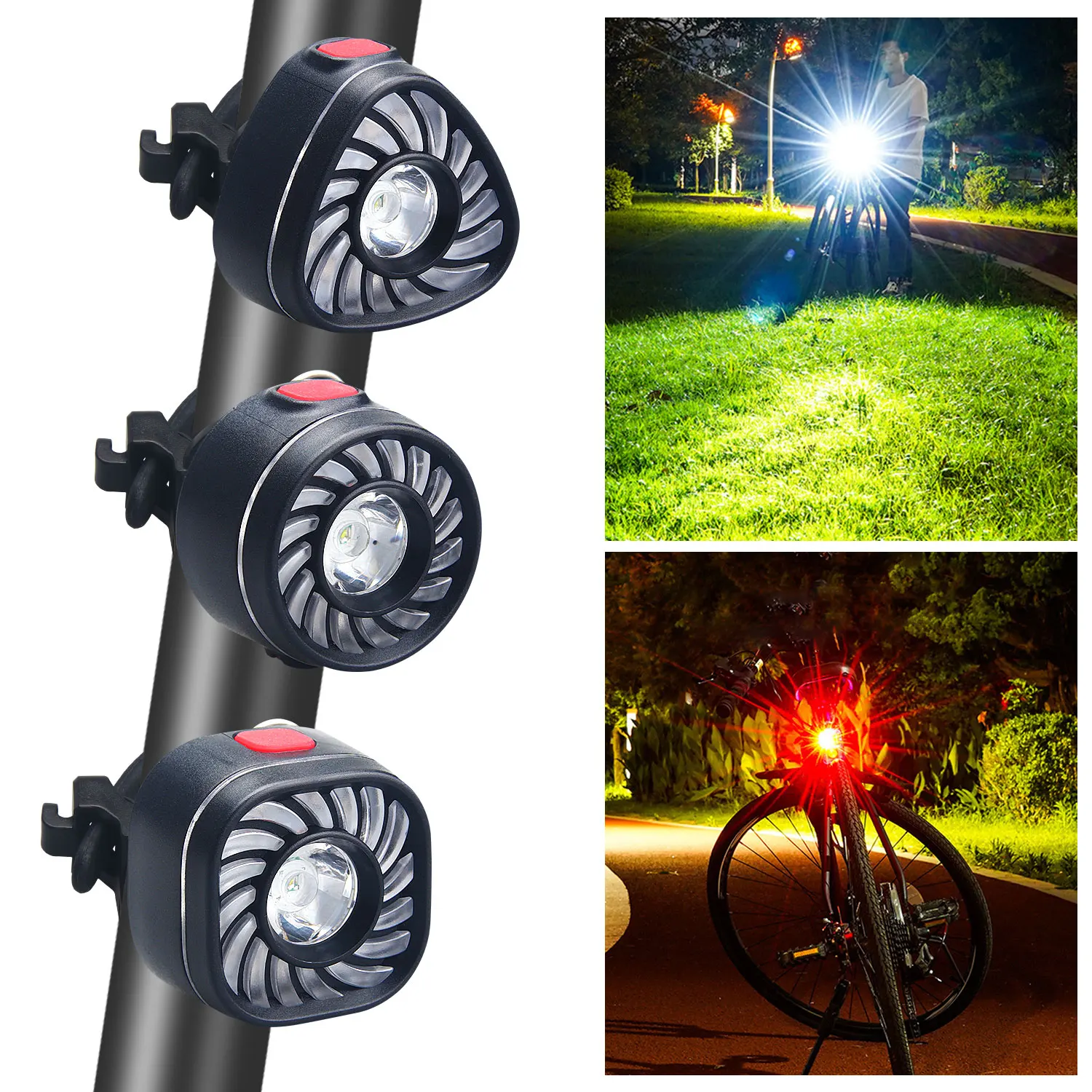 USB Bike Light White+Red XPE LED USB Bicycle Rear Light 7 Mode Cycling Safety Warning Light 2 in 1 Headlight Camping Lamp