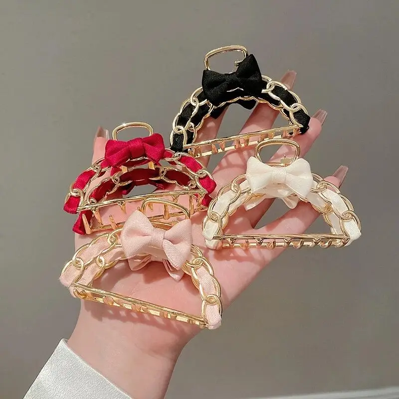 Cute Hair Claw Women Bow-knot Gold Metal Chain Hair Clip Girls Hairpins Barrette Hair Clamp Crab Hair Accessories Gifts