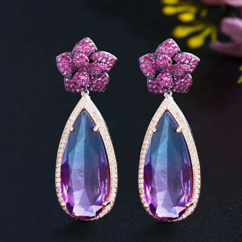 SINZRY 2021new exquisite costume jewelry cubic zircon water drop flower party drop earrings bridal jewellery