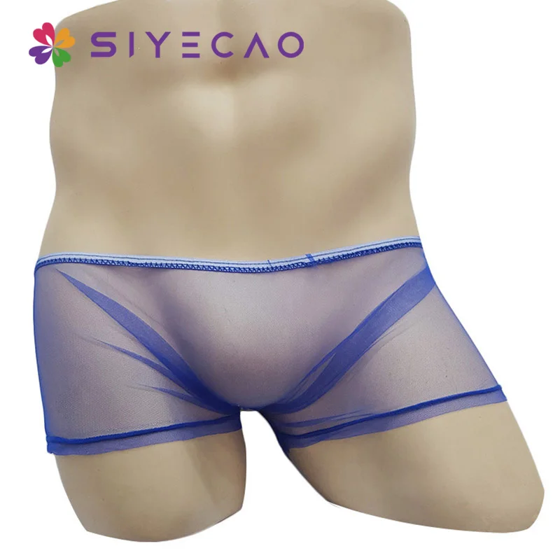 Bóxer transparente de malla para hombre, ropa interior Sexy, transpirable, Cueca