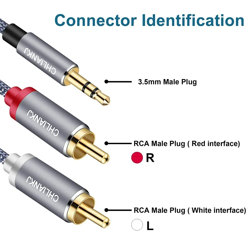 SHULIANCABLE 3.5mm męski na męski na 2 RCA adapter audio stereo koncentryczny nylonowy kabel pleciony AUX RCA kabel Y, nadaje się do MP3, tablet