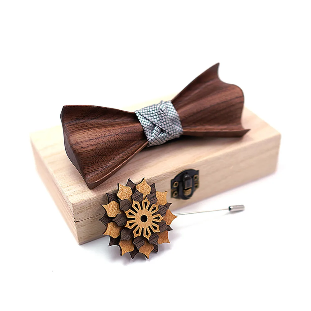 ZDJM New Design 3D Wedding Dinne Handmade Wooden Butterfly Wood Tie Men Bow Tie Corbatas Para Hombre Gravata Brooch Box Set