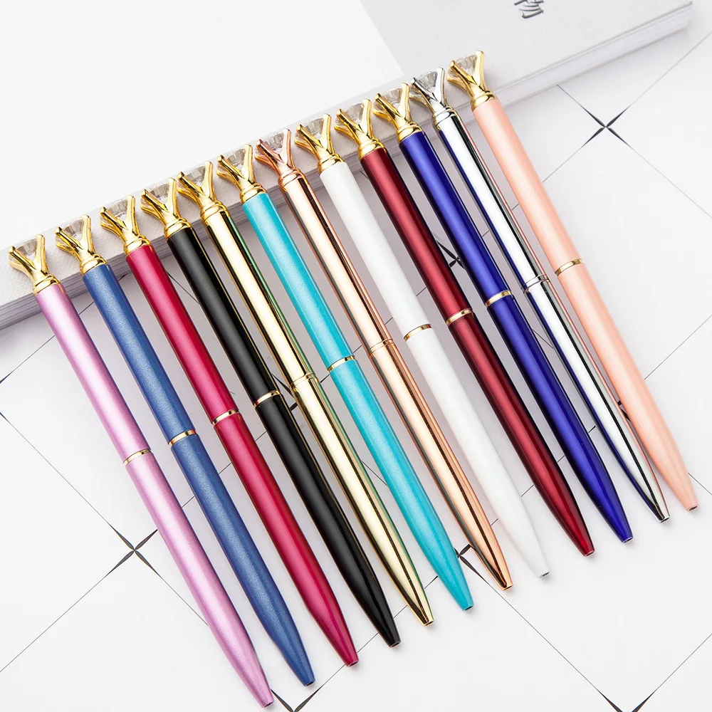 

24 Pcs Per Set Wholesale Diamond Head Metal Pen Korean Student Drop Shipping Stationery Ballpoint Pen Signature Pen