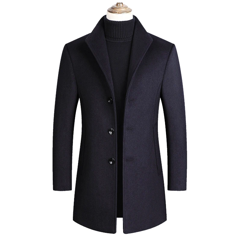 Men Wool Blends Coats Trench Pea Coat 2024 Spring Winter New Solid Color High Quality Men's Wool Jacket Luxurious Brand Clothing