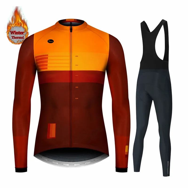 Long Sleeve Winter Cycling Clothing for Men, MTB Jersey, Thermal Fleece, Bib Pants Set, Triathlon, Spain