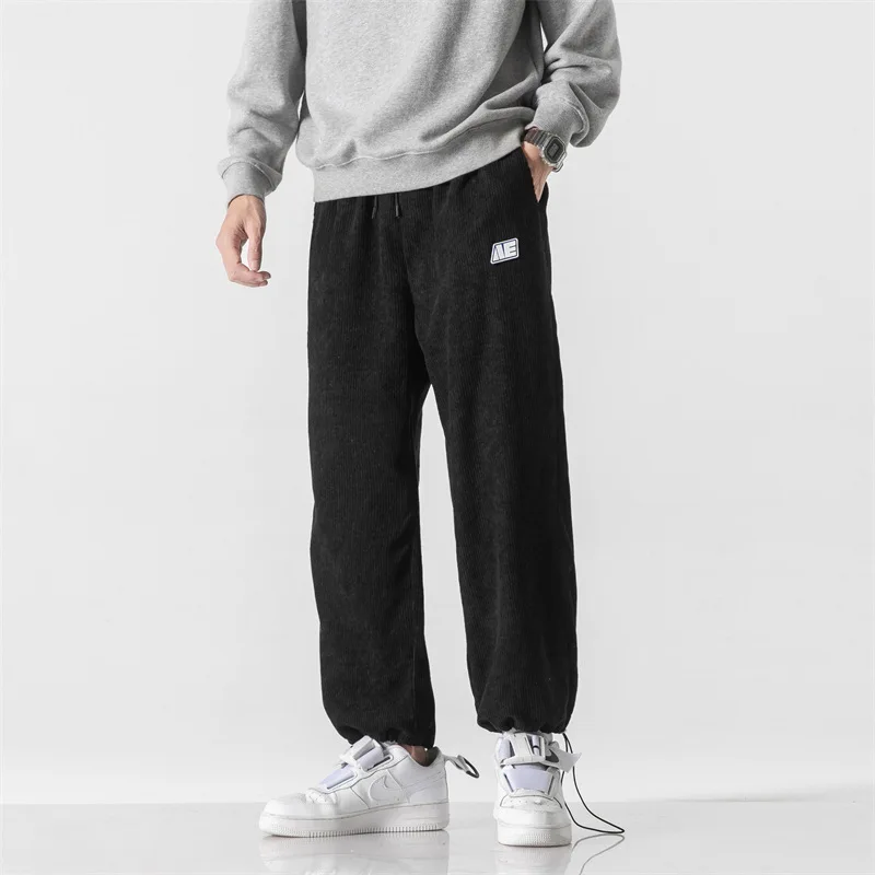 

Classic Corduroy Trousers For Men Four Seasons Casual All-Match Loose Wide Leg Pants Drawstring Sports Simple Campus Style Male