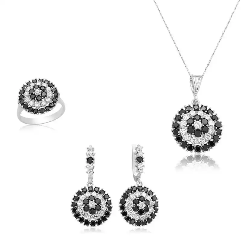 Silver Black Flower Women 'S Set