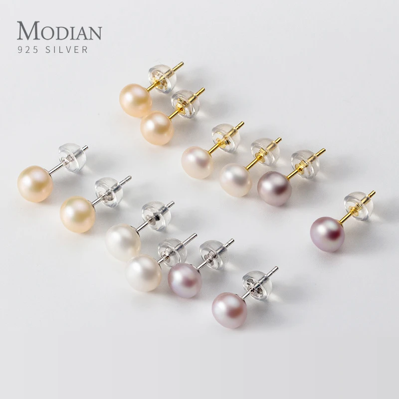 Modian Multi-Color Natural Pearl Hight Quality 925 Sterling Silver Anti-Allergy Stud Earring for Women Fine Jewelry Accessories