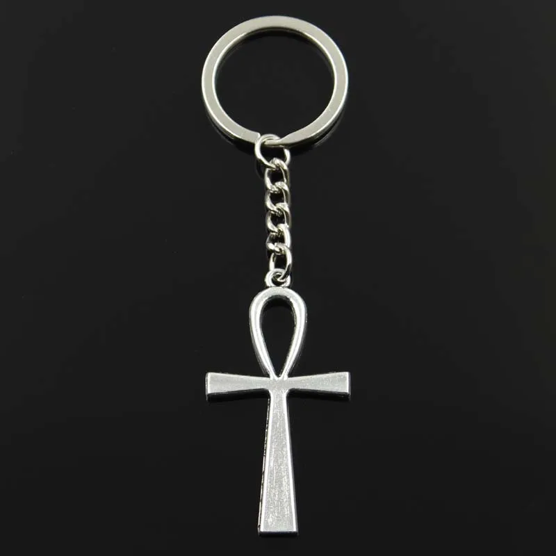 New Fashion Keychain 52x28mm Anka Cross Egyptian Ankh Life Symbol Pendants DIY Men bronze silver color Car Key Chain Ring Gift