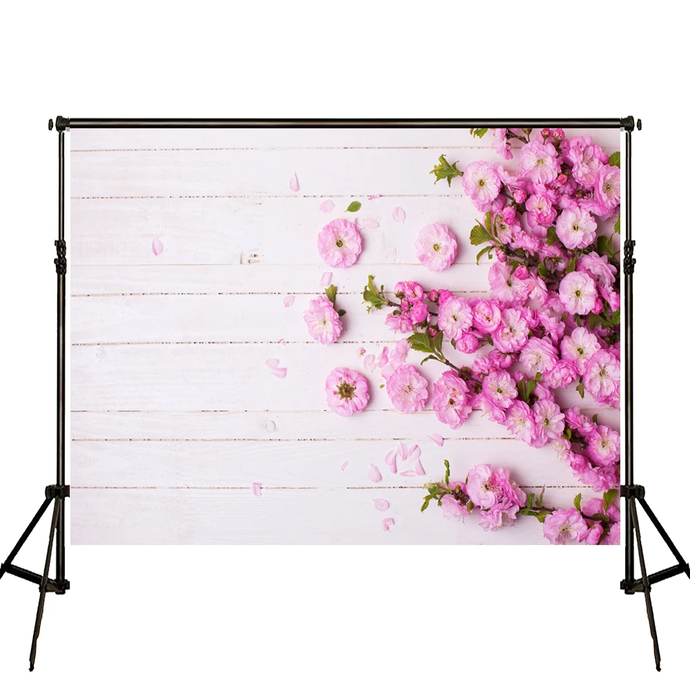 VinylBDS Write Old Wood Photography Backdrop Purple Fowers Photography Props Kids Romantic Wedding Photo Background Floor Wooden