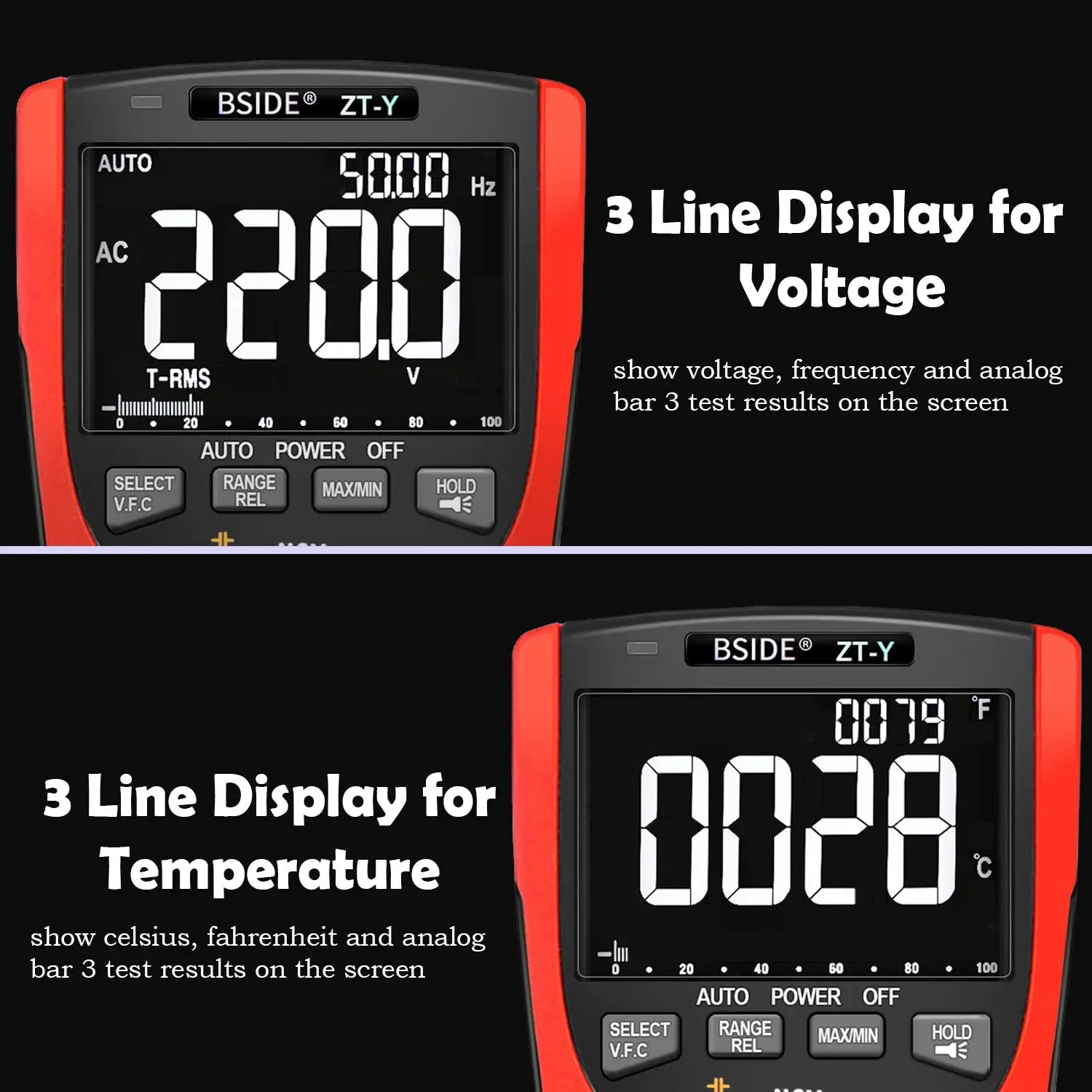 Professional Digital Multimeter True-RMS 9999 3-Line Display Analog Tester Current Voltmeter Capacitor Temp VFC NCV Hz Meter