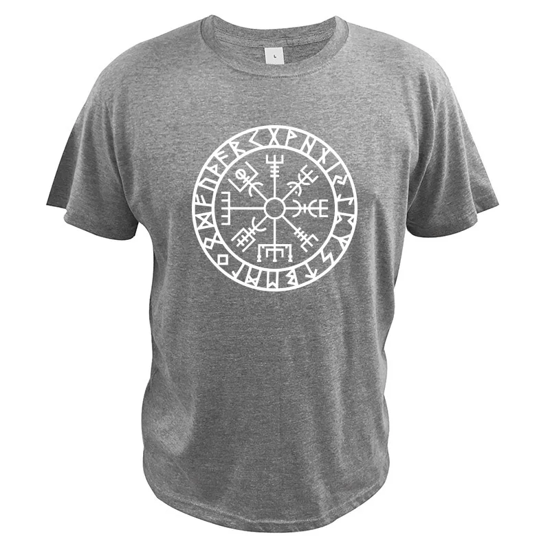 Viking T Shirt Icelandic Vegvisir Compass Rune Amulet T-shirt Casual Crew Neck Camisetas EU Size 100% Cotton Tops