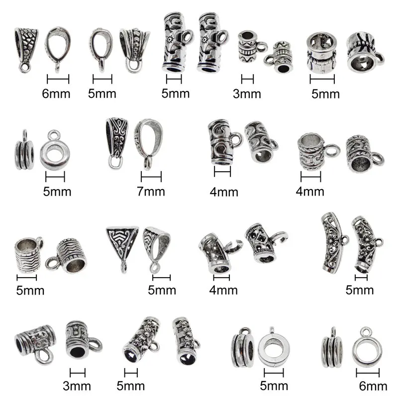 Julie Wang 20/34PCS Bail Beads Charms Antique Silver Color Tube Spacer Bead European Bracelet Pendant Jewelry Making Accessory