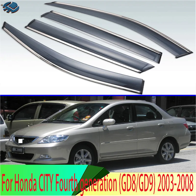 

For Honda CITY Fourth generation (GD8/GD9) 2003-2008 Sedan Fit Plastic Exterior Visor Vent Shades Window Sun Rain Guard