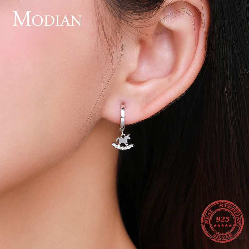 Modian 2021 Original New Trendy 925 Sterling Silver Elegant Trojan Horse Buckles Hoop Earrings For Women Fine Jewelry Arete