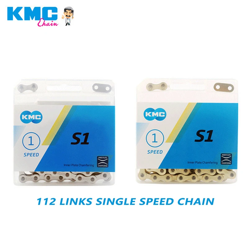 Kmc s1 corrente única velocidade correntes urbano lazer bicicleta dobrável bcycle chain 112 links encaixotado dourado/prata