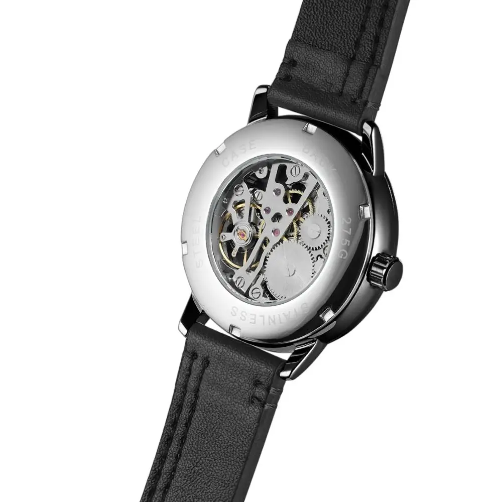 T-WINNER simple casual men\'s and women\'s watch white dial rose gold time scale black leather strap automatic mechanical watch