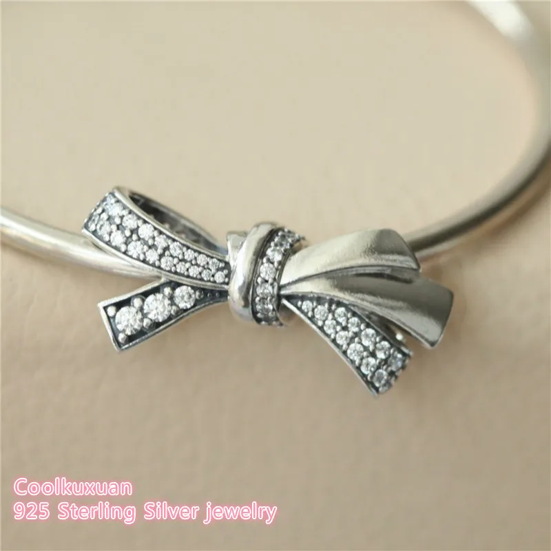 

Mother's Day 925 Sterling Silver Brilliant Bow Charm, Clear CZ Beads Fit Original Pandora Charms Bracelet DIY jewelry