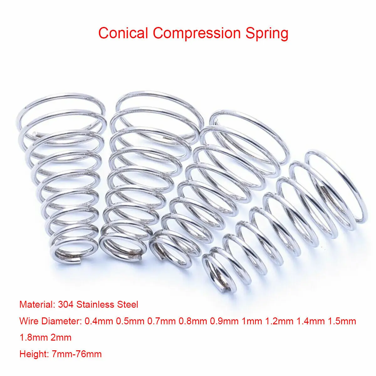 Ressorts de tour en acier inoxydable 304, cône conique, ressort de compression, ressort de pression, diamètre du fil 0.8mm, 0.9mm, 1mm, 5 pièces par lot